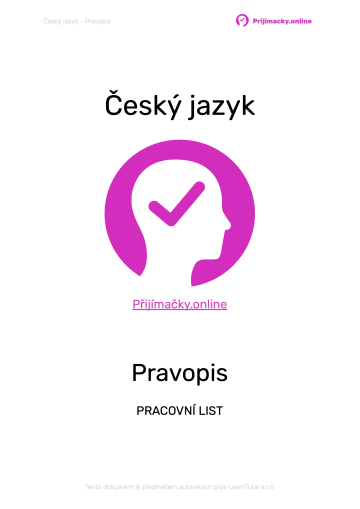 Titulní strana pracovního listu z českého jazyka na téma pravopis