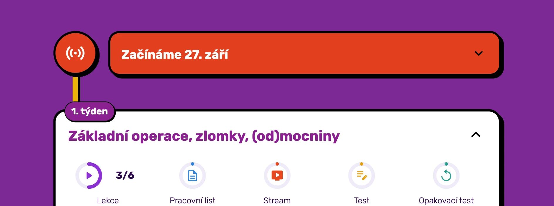 Začátek učební fáze a první týden: základní operace, zlomky, mocniny a odmocniny