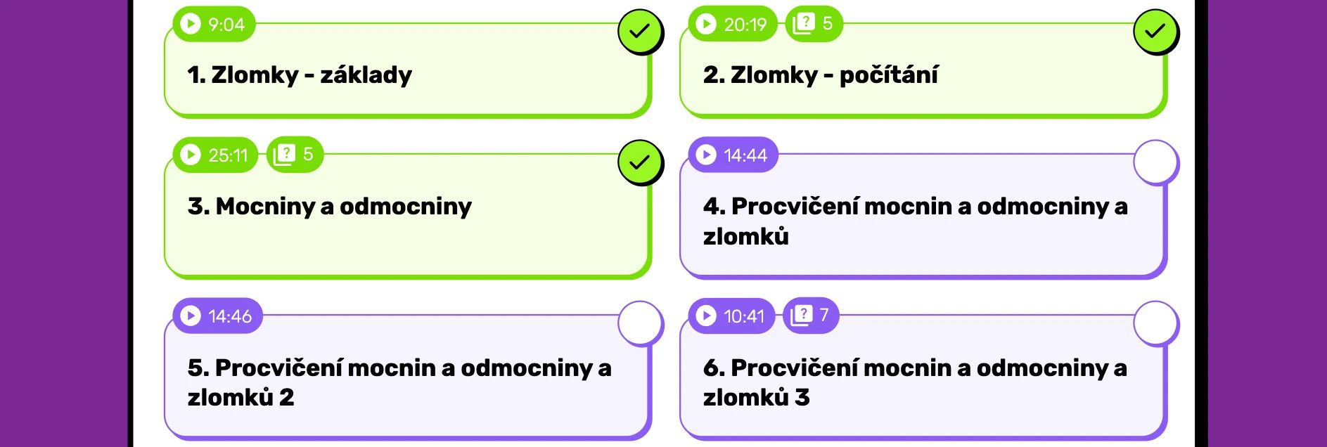 Ukázka videolekcí ke zlomkům, mocninám a odmocninám