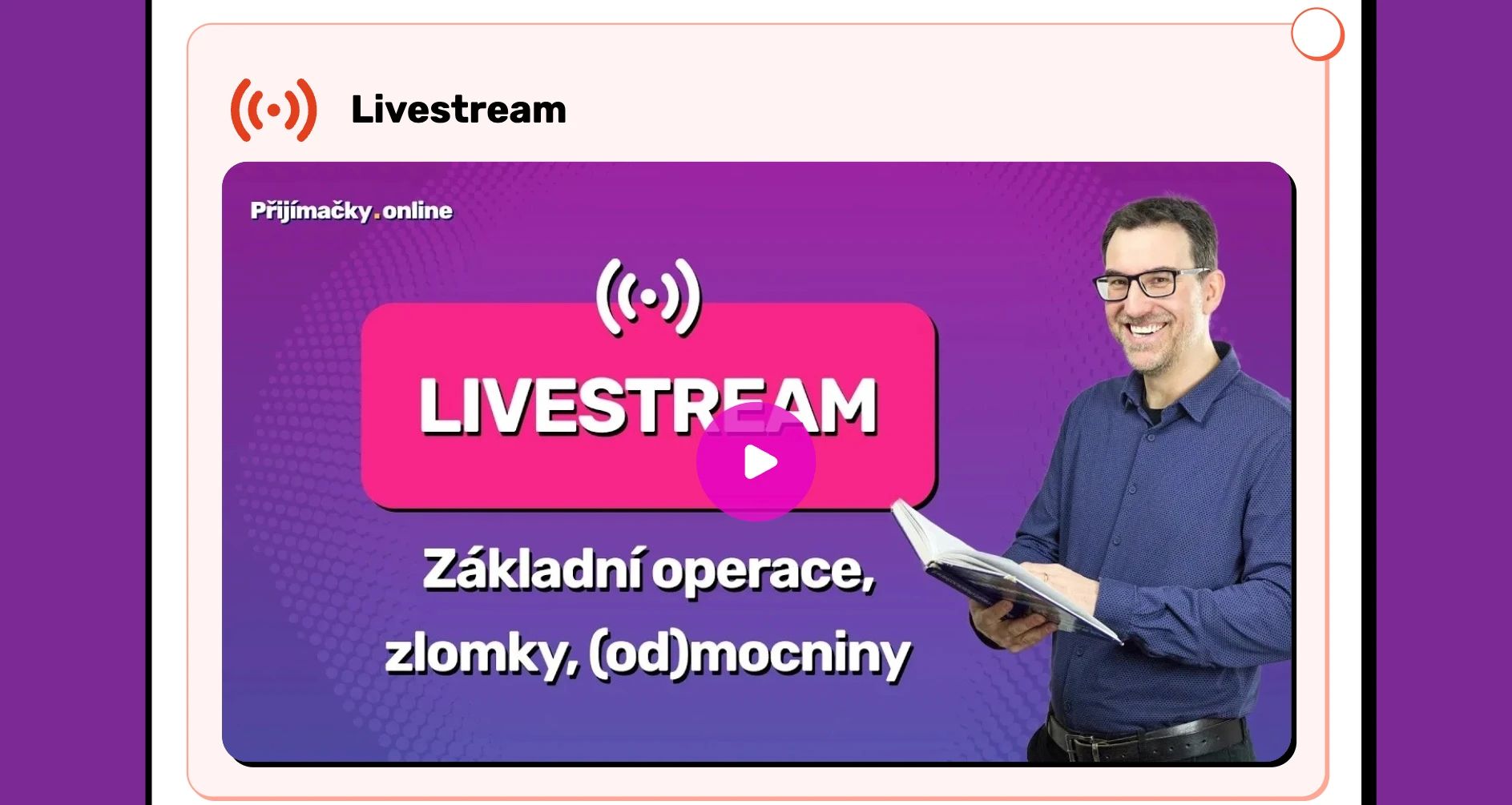 Ukázka záznamu livestreamu k tématu prvního týdne